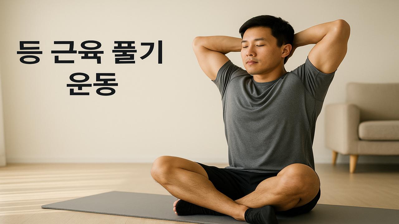 요가 매트 위에 앉아 등 근육을 스트레칭하는 젊은 한국 남성의 실내 운동 모습