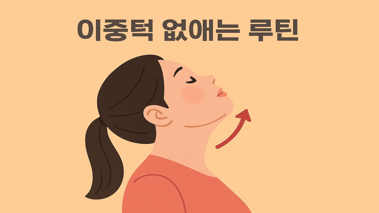 이중턱 제거를 위한 턱 운동 자세를 취한 여성의 옆모습 일러스트